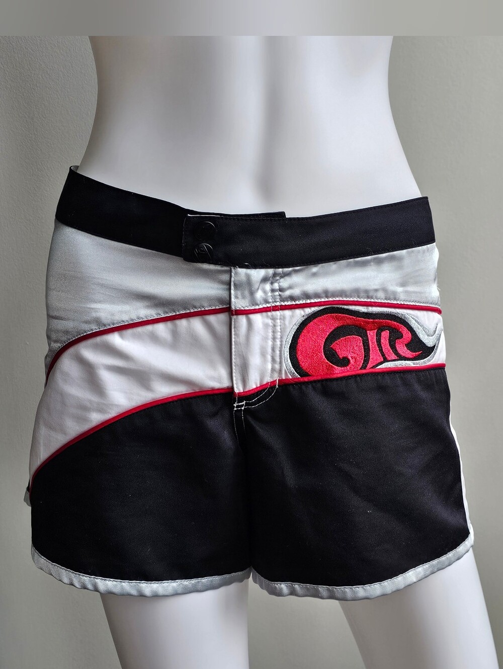 GTR Boardshorts - Black, silver White & Red Shorts with Embroidered Logo - sz M